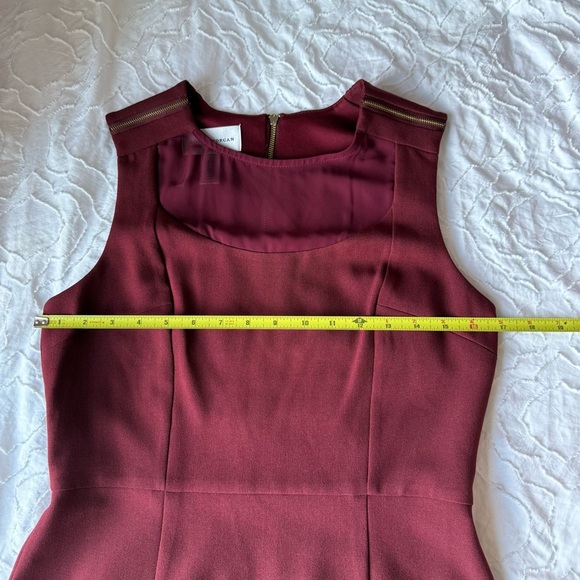 Donna Morgan Rich Burgundy Midi Dress Gold Zipper Detail and Mesh Neckline - Picture 4 of 9